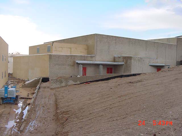 The back of the New Gym. You can barely see the classroom building on the left.